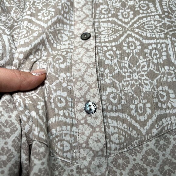 LOGO Lori Goldstein XL Button Down Tunic Top Geometric Print 3/4 Sleeve - Picture 6 of 11